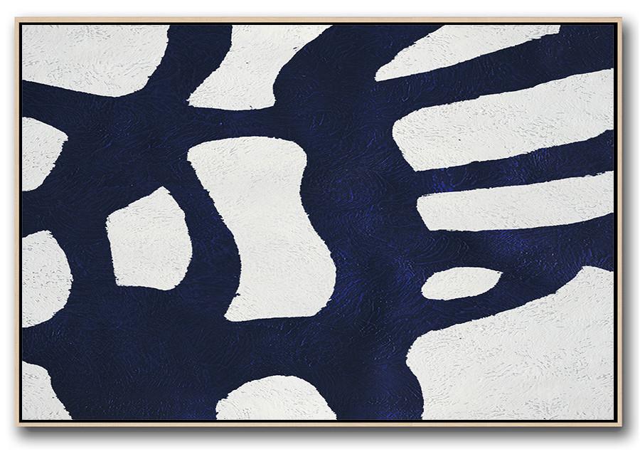 Oversized Custom Canvas Art,Horizontal Abstract Painting Navy Blue Minimalist Painting On Canvas,Huge Canvas Art On Canvas